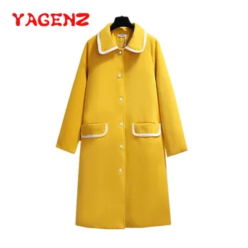 

YAGENZ Winter Jacket and Coat Women Plus Size Long Wool Coat Warm Korean Elegant Coat Female Woolen Jacket Casaco Feminino 661