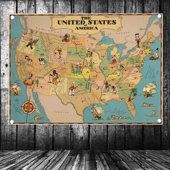 

"1935 THE UNITED STATES OF AMERICA Map" Large Vintage Hang A flag Poster Banner Wall Stickers Canvas Painting