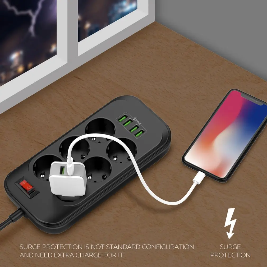 

4 USB Phone Charger Multiple Power Sockets 6 EU Outlet Power Strip Charger For Home/Restaurant Charging Mobile Phone