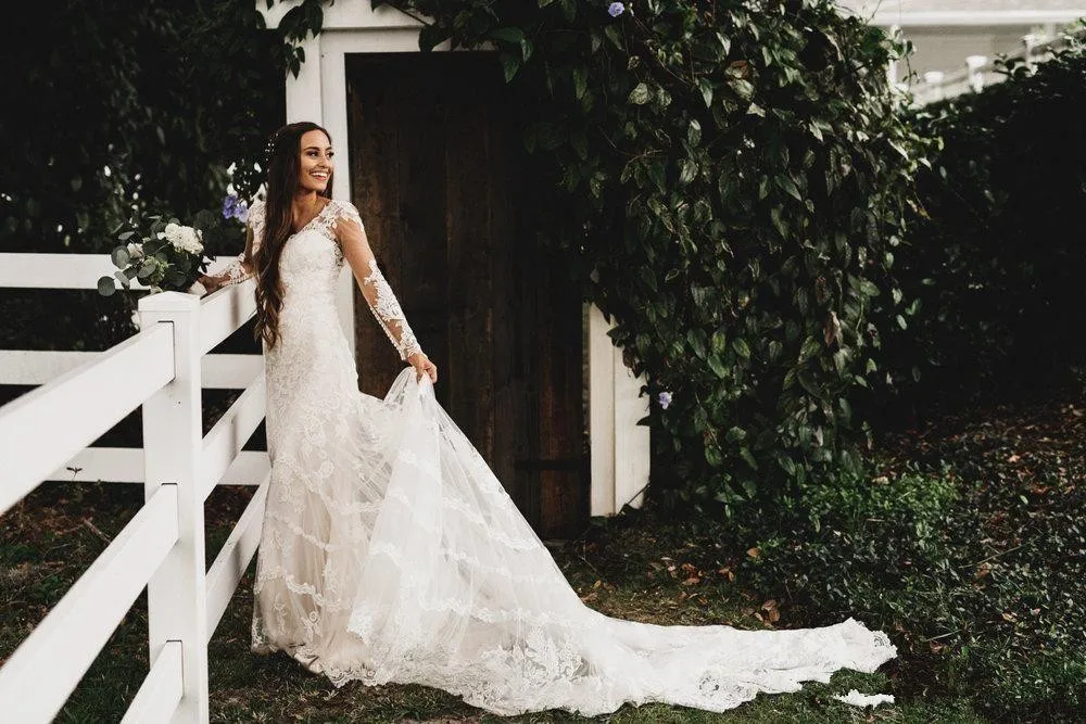 Винтаж Весна кружевные свадебные платья в стиле Country robe de Mariage в богемном стиле чистого цвета с длинным рукавом с открытой спиной Mermaid/Русалка свадебное платье