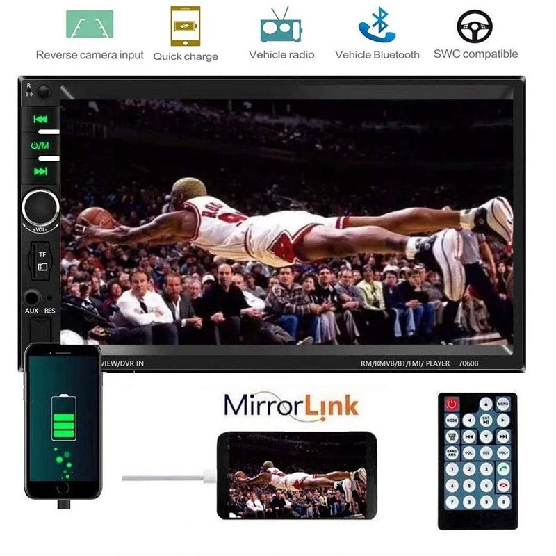 

Double Din 7 inch HD Press Screen Car Radio Receiver, Car MP5 Player Head Unit, Supports Bluetooth Android/iPhone Mirror Link FM