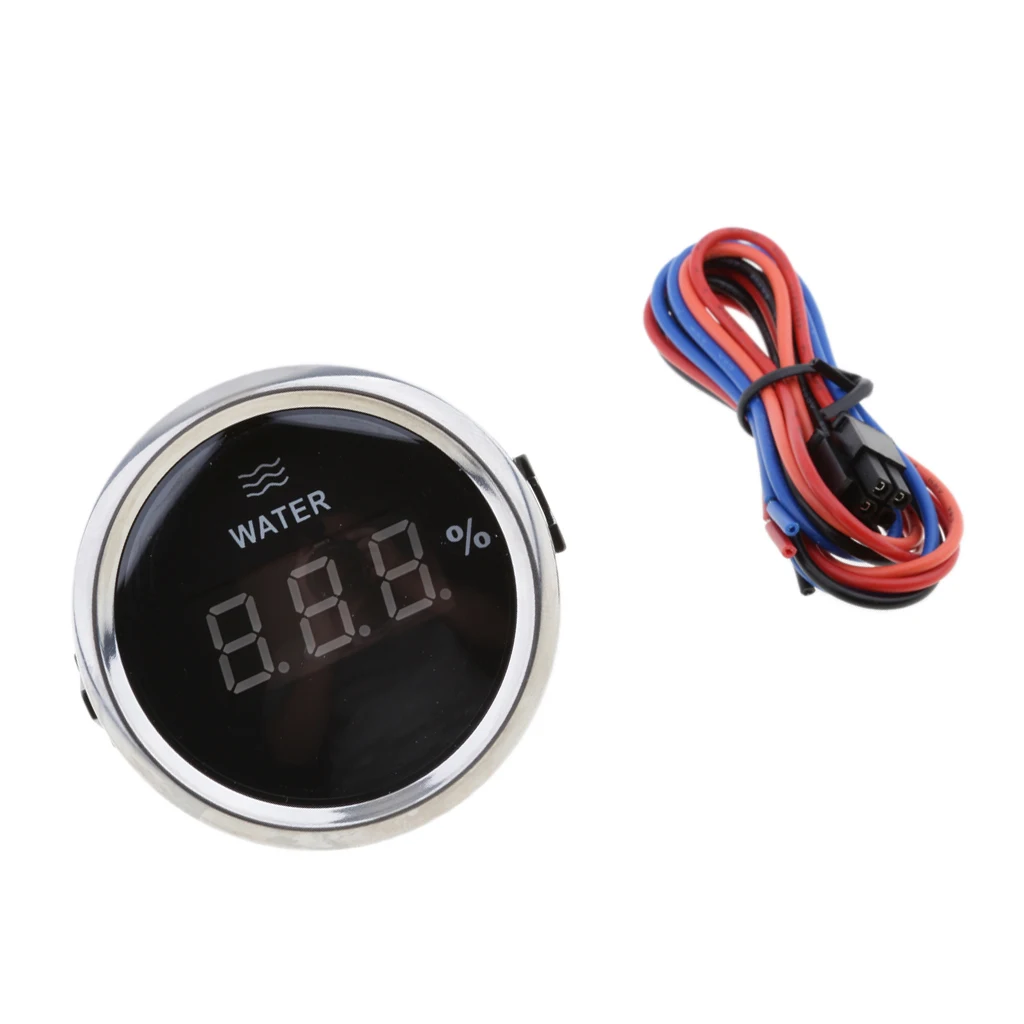 0-190 ohm LCD Digital Water Level Gauge 2 inch 52mm, Waterproof 316 Stainless Stress Frame for Marine Car Truck RV