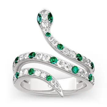 

1Pcs hot New Fashion fill in White green water drill Cute Snake zinc alloy Silver Plated Cool Rings For Women Animal Jewelry