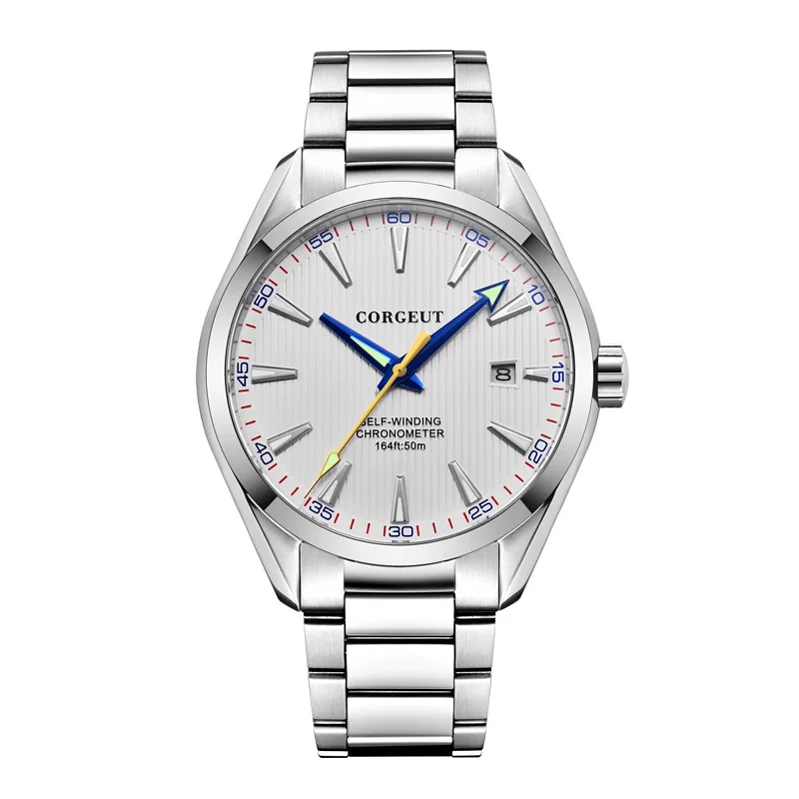 

41Mm Corgeut Watch Men Automatic Movement Mechanical Watch Noble Silver Case Sapphire Glass Date Calendar Men's Watch