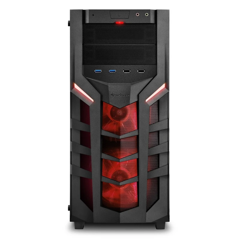 Корпус Sharkoon DG7000-G red ATX, mATX, Mini-ITX, Midi-Tower, 2xUSB 2.0, 2xUSB 3.0, Audio, 3x140mm fan, без БП, led blue, акрил