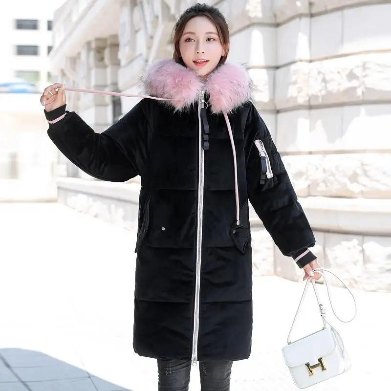 Lusumily, Новое поступление, зимняя куртка для женщин, с капюшоном, с мехом, Женское пальто, бархат, Модная парка, высокое качество, теплая, утолщенная, верхняя одежда - Цвет: Black