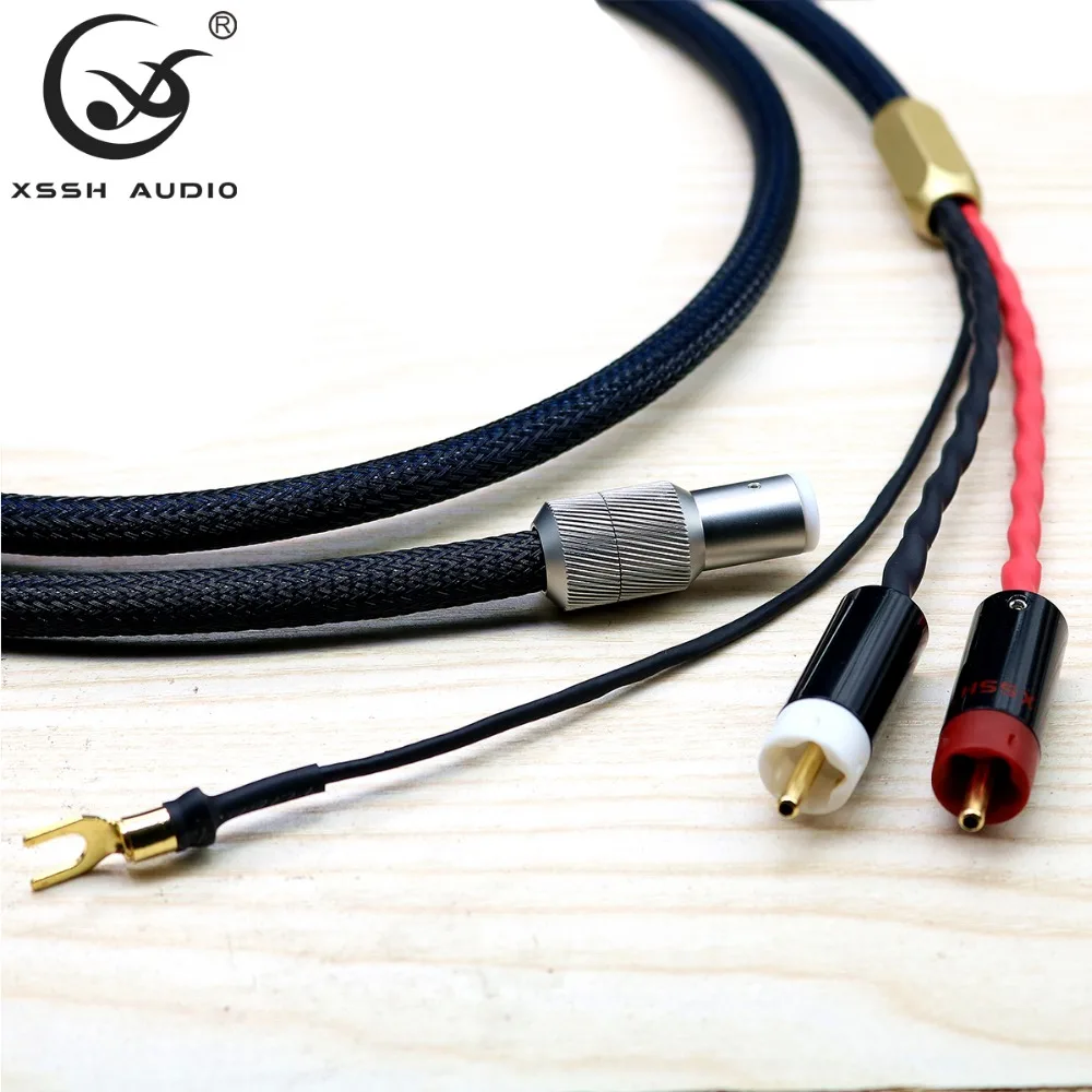 4 코어 순수 구리 OFC 도금 실버 쉴드 RCA 5 핀 DIN XLR U 스페이드 플러그, 접지 와이어 LP 오디오 포노 Tonearm 케이블