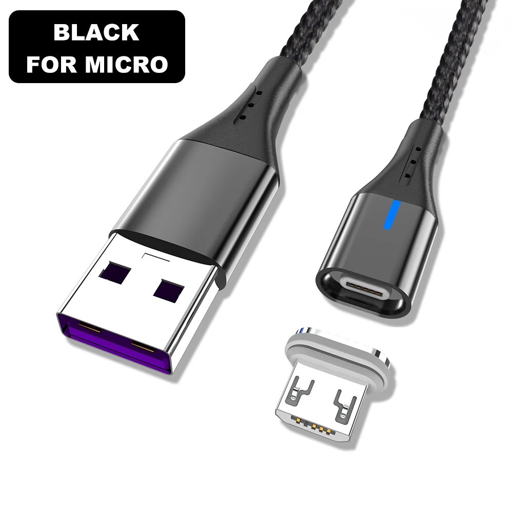 Магнитный кабель для быстрой зарядки для huawei samsung A90 Xiaomi usb type C Android кабели для мобильного телефона Microusb Линия передачи данных зарядное устройство - Цвет: Black Micro Cable