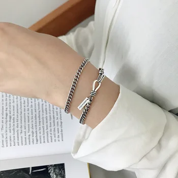 

1PC 4MM/5MM LOVERS' Authentic 925 Sterling silver CHUNKY Flat Chain Wrist Bracelet adjust TLS246