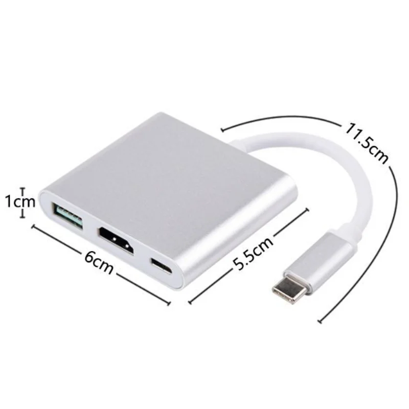 3в1 концентратор type C USB 3,1-HDMI конвертер адаптер type c-HDMI/USB 3,0/type-C для ноутбука Apple Macbook Кабель-адаптер