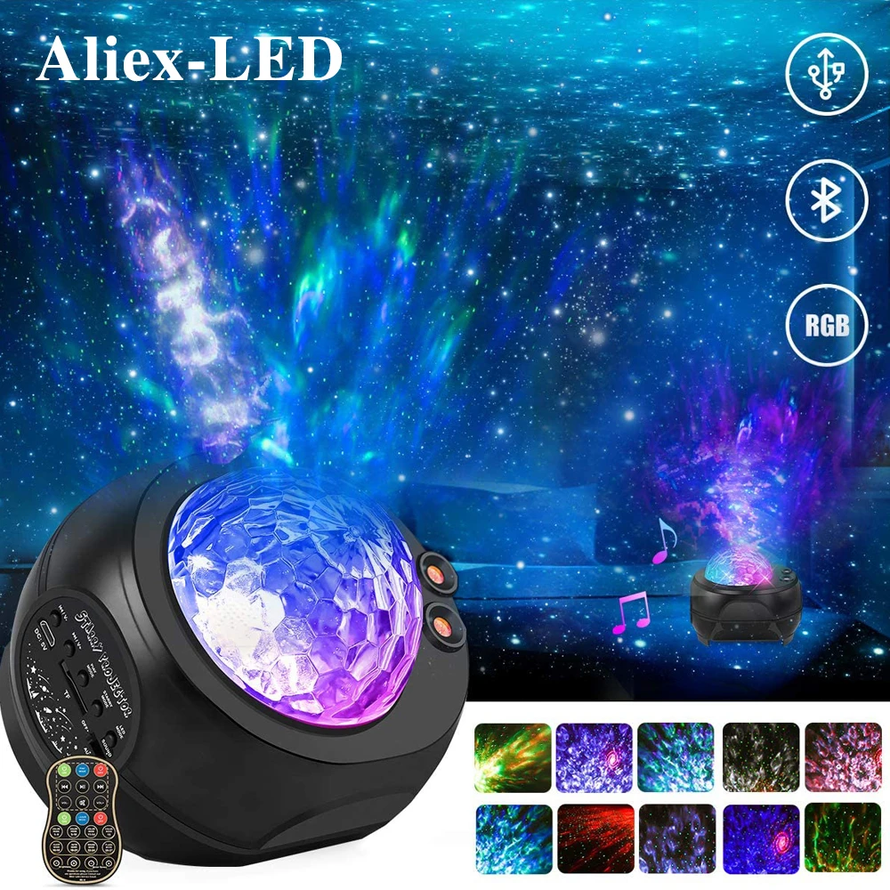 New Bluetooth Starry Sky Light Galaxy Projector Night Light Rotating Star/Nebula/Waves Projection for Home Party Bedroom Decor