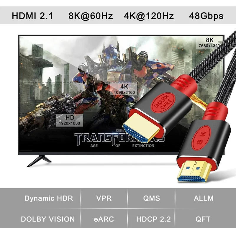 HDMI ȣȯ 2.1 ̺, 8K @ 60Hz, 4K @ 120Hz/60Hz, ARC HDR 48Gbps Mi Box ø ġ PS5/4 TV xbox  ǻͿ