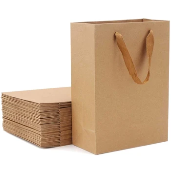 

Botique-25 Pieces Kraft Paper Shopping Bag Kraft Paper Gift Bag, Brown Kraft Paper Gift Bag with Widened Fabric Handle Vertical