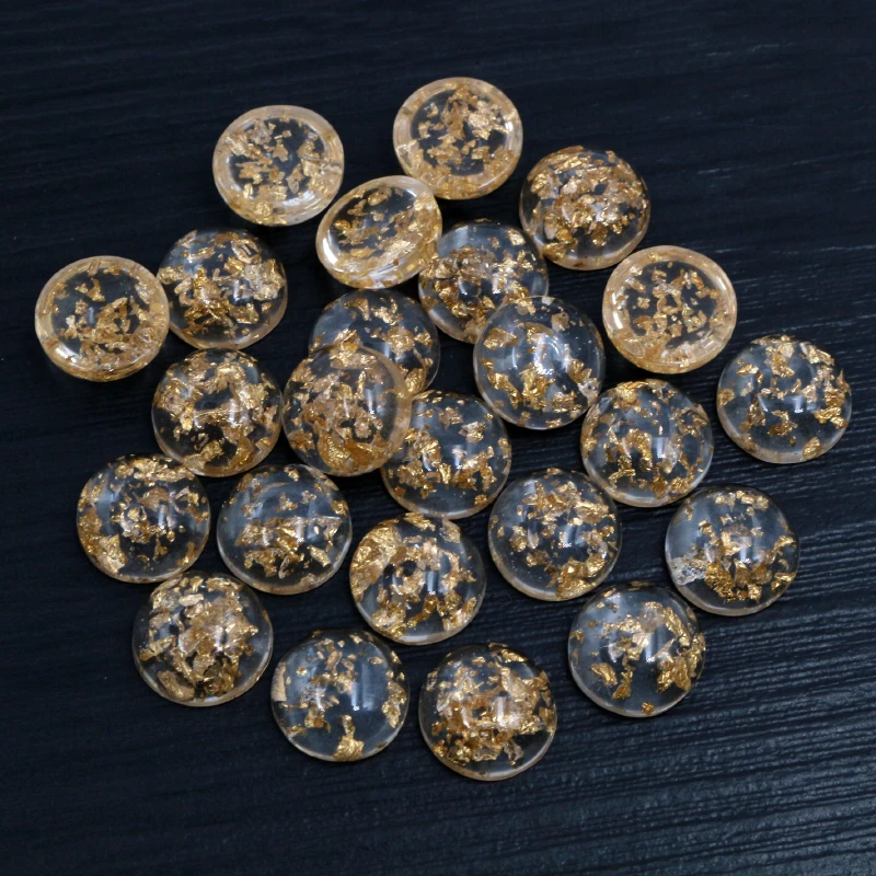 New Fashion 40pcs 8mm 10mm 12mm Transparent Colors Built-in metal Gold Color foil Flat back Resin Cabochons Cameo metal earring components