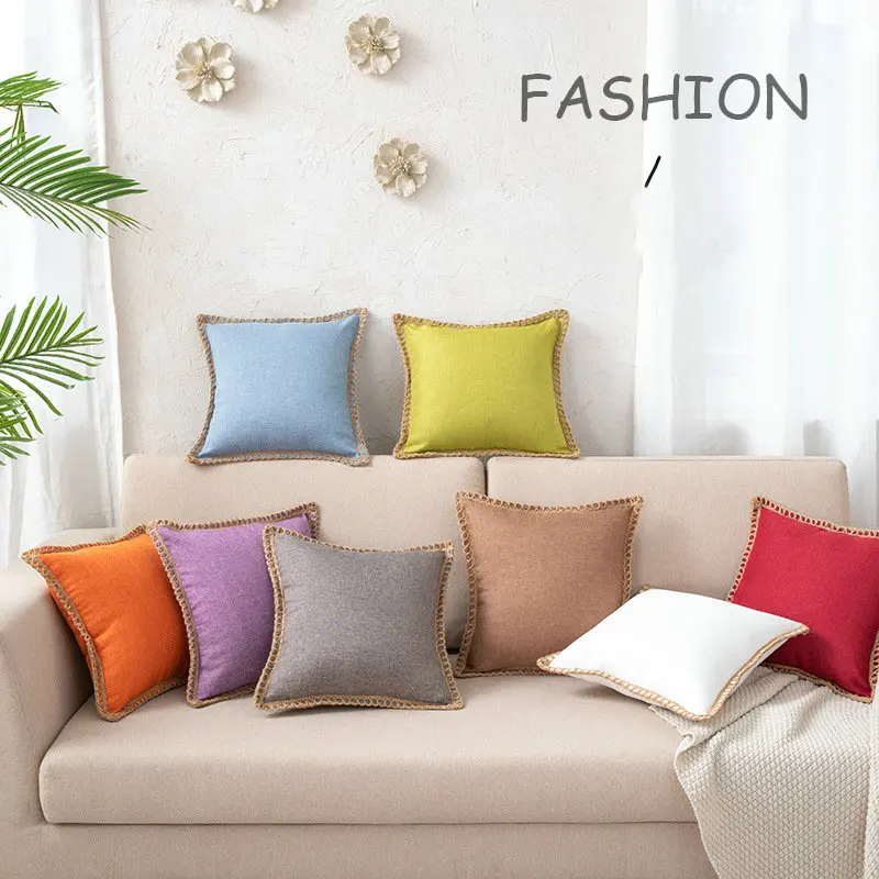 

INS Nordic Style Linen Pillowcase with Lace Edge Solid Color Cushion Cover for Home Sofa Decoration 35x50cm/45x45cm/50x50cm