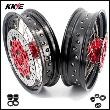 

KKE 3.5/4.5*17" Supermotor Spoked Cush Drive Wheels Set For HONDA CRF250R 2004-2013 CRF450R 2002-2012 Red Discs