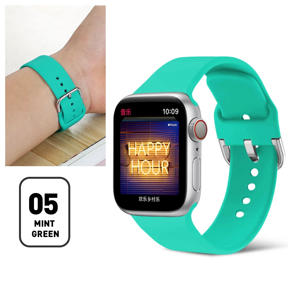 Mint green Подходит для Apple 38 мм 42 мм iWatch 5 ремешок 44 мм 40 мм u-образная пряжка спортивный силиконовый наручный браслет часы Apple 4 ремешок аксессуары - Цвет ремешка: Mint green