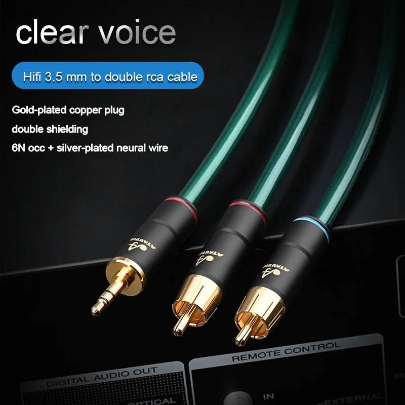 HIFI OCC 3.5mm 잭-2RCA Male 분배기 Aux 케이블 HiFi 휴대 전화-전력 증폭기 오디오 케이블 3.5mm-2rca 케이블