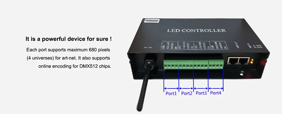 Artnet eternet para spi pixel controlador 4