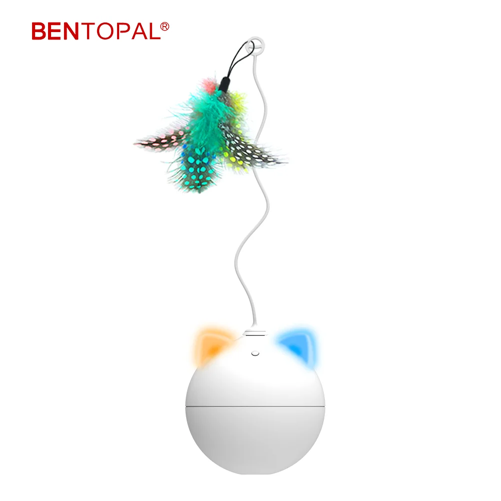 BENTOPAL--Interactive Electric Cat Stick Toy Automatic Feather Cat Toy Ball Rolling Colorful Led Ear Pet Toys