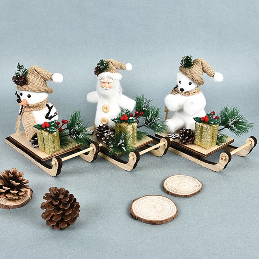 

Chtistmas Decor Santa Snowman Bear Xmas Sled Ornaments Christmas Table Bedside Decorations for New Year Home Crafts Wooden Gifts