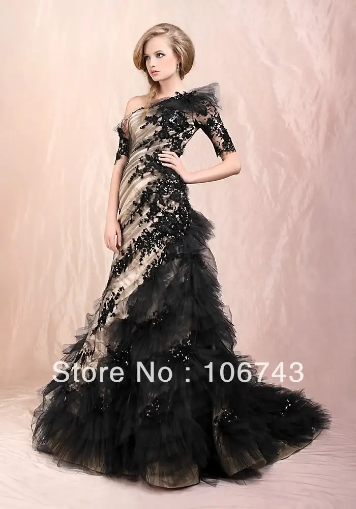 

2018 lace design custom One Short Sleeve Shoulder Mermaid Quinceanera custom Prom Formal Gown mother of the bride dresses