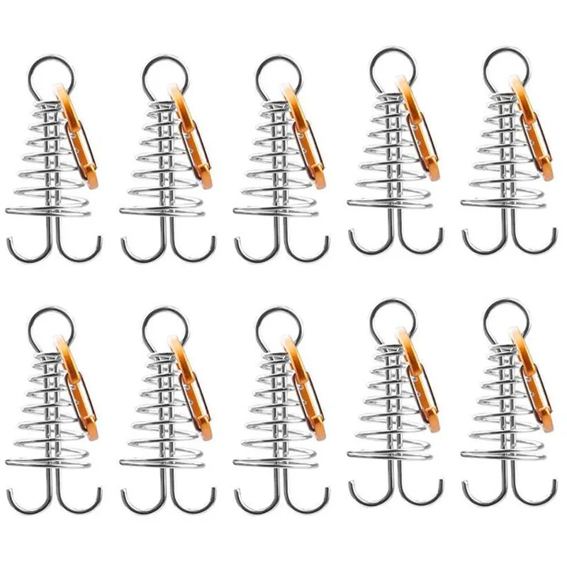 10Pcs Spiral Shaped Spring Octopus Deck Peg With Carabiner Hook Durable 