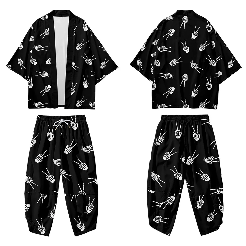 Black Kimono Cardigan For Men Japanese Obi Male Yukata Men's Haori
