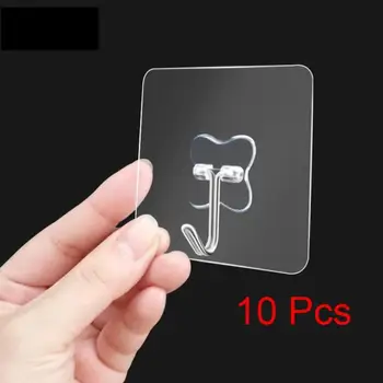 

10PCS Hook Strong Transparent Suction Wall Sucker Hanger Waterproof Adhesive Heavy Load Rack Stainless Steel Hook cintre cabide