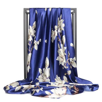 

Fashion Kerchief Silk Satin Hijab Scarf For Women Floral Print Bandana Head Scarfs 90*90cm Square Shawls Neck Scarves For Ladies