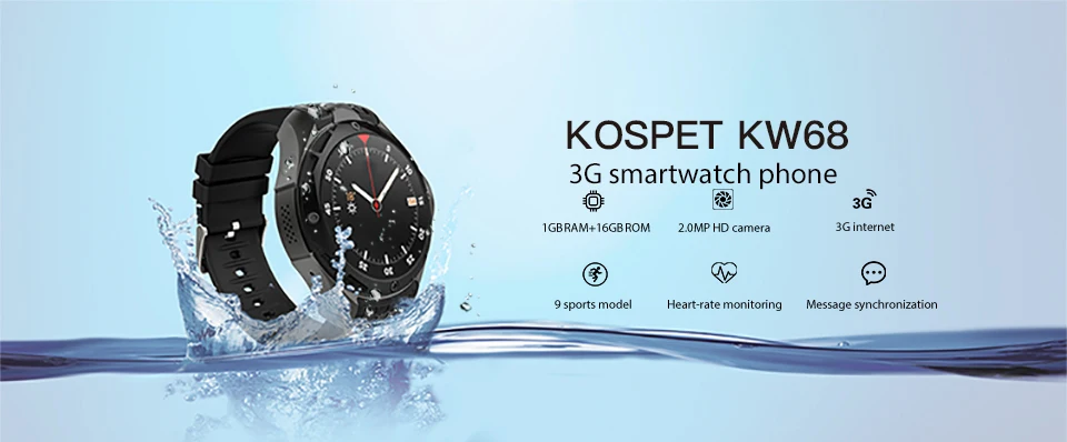 KOSPET KW68 3g Смарт часы для мужчин телефон 1 ГБ 16 ГБ 2.0MP камера монитор сердечного ритма Спорт 1,3" AMOLED gps Android Smartwatch