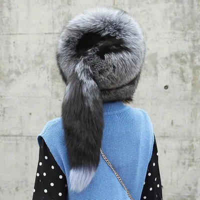 silver fox-one tail Glaforny одноцветная меховая шапка женская зимняя теплая утолщенная зимняя Круглая Шапка прямая кожаная монгольская шапка из лисьего меха плоская шапка - Цвет: silver fox-one tail