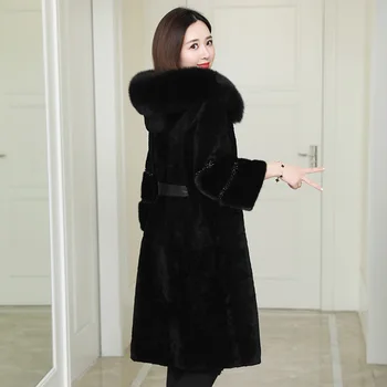 

Real Sheep Shearling Winter Coat Fox Fur Collar Jacket Women Clothing Abrigos Mujer Invierno 2020