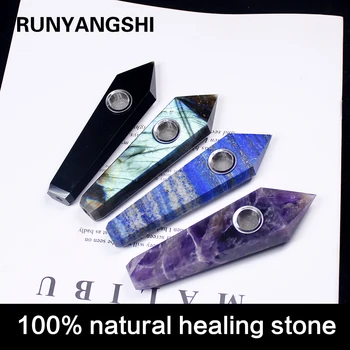 

Runyangshi 1pc 100% natural healing stone crystal smokey pipe crystal wand For Reiki Healing Energy Meditation