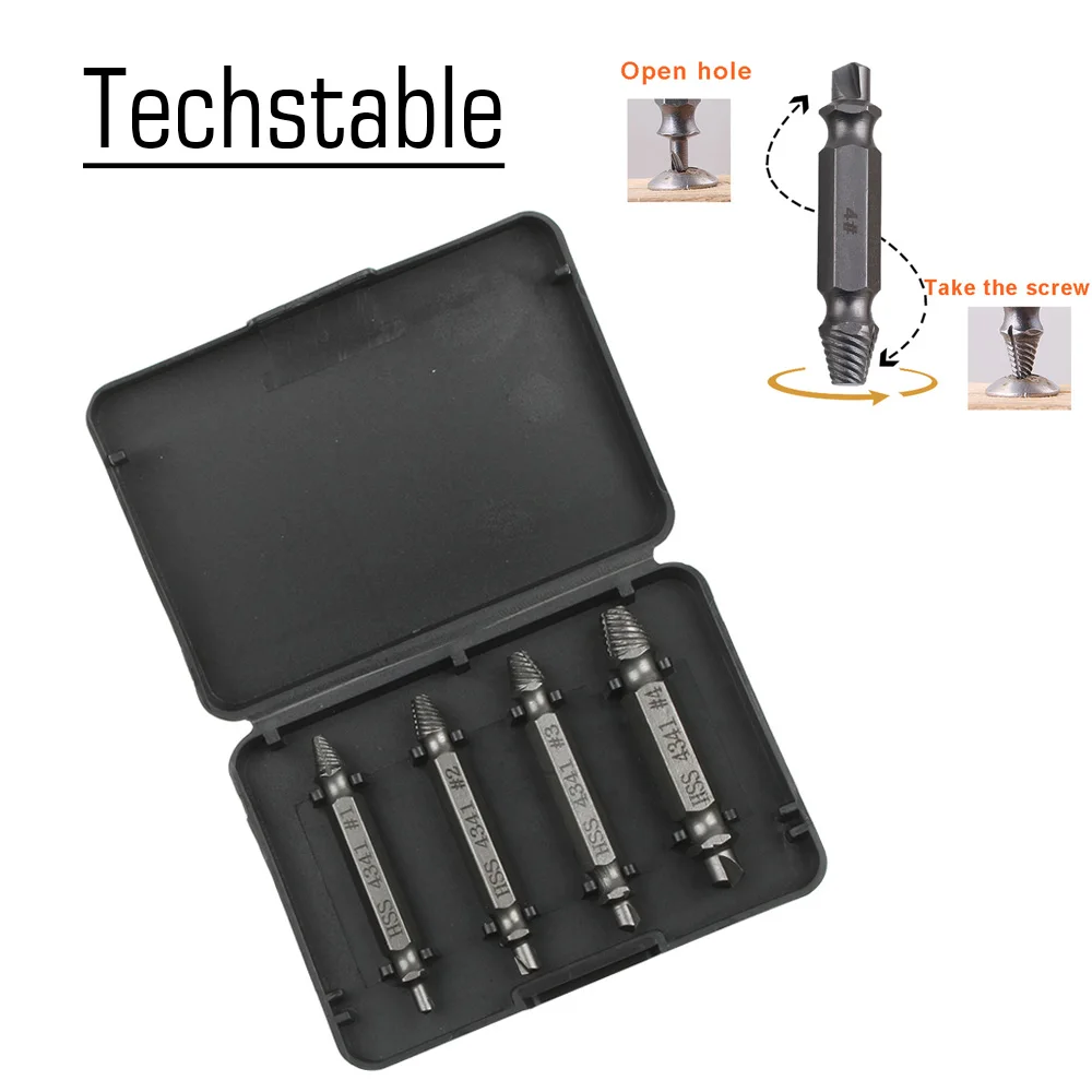 4pcs Damaged Screw Extractor Drill Bits Guide Set Broken Speed Out Easy out Bolt Stud Stripped Remover Tool | Инструменты