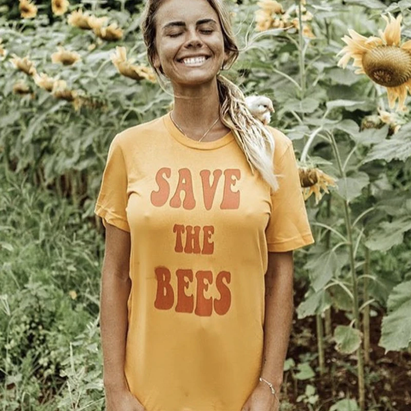 Женская хлопковая футболка с надписью Save The Bees летняя уличная одежда топ
