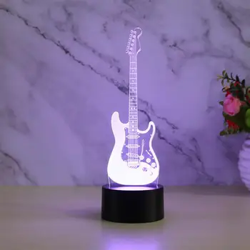 

3D Guitar Design Desktop Night Light Black Touch Switch Base LED Acrylic Plate Lamp With Remote Control For Ornament