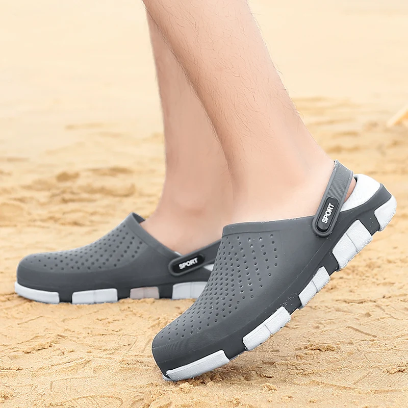 Najtaniej Gumowe Slip On sandały plaża 2019 letnie buty męskie Crocks Sandles Eva sandały Cholas Sandalias Hombre drewniaki ogród zamknięty Toe