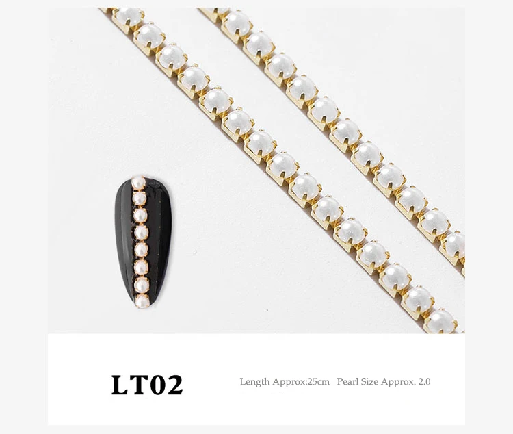 LT02 3D металлическая жемчужная цепочка 25 см украшения для дизайна ногтей Золото/Бусы из серебряного сплава цепочки для ногтей DIY УФ гель Дизайн украшения для маникюра аксессуар - Цвет: LT02