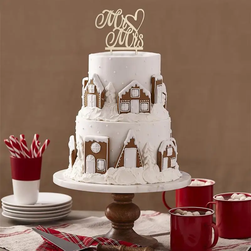 Топпер для торта "Mr& Mrs" деревянные украшения для свадебного торта(цвет дерева