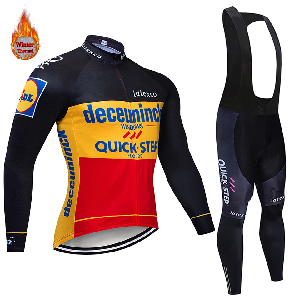 Велокофты Pro QuickstepTeam, зимний теплый флисовый комплект с длинным рукавом, Ropa Ciclismo, велосипедный триатлон, комплект для велоспорта
