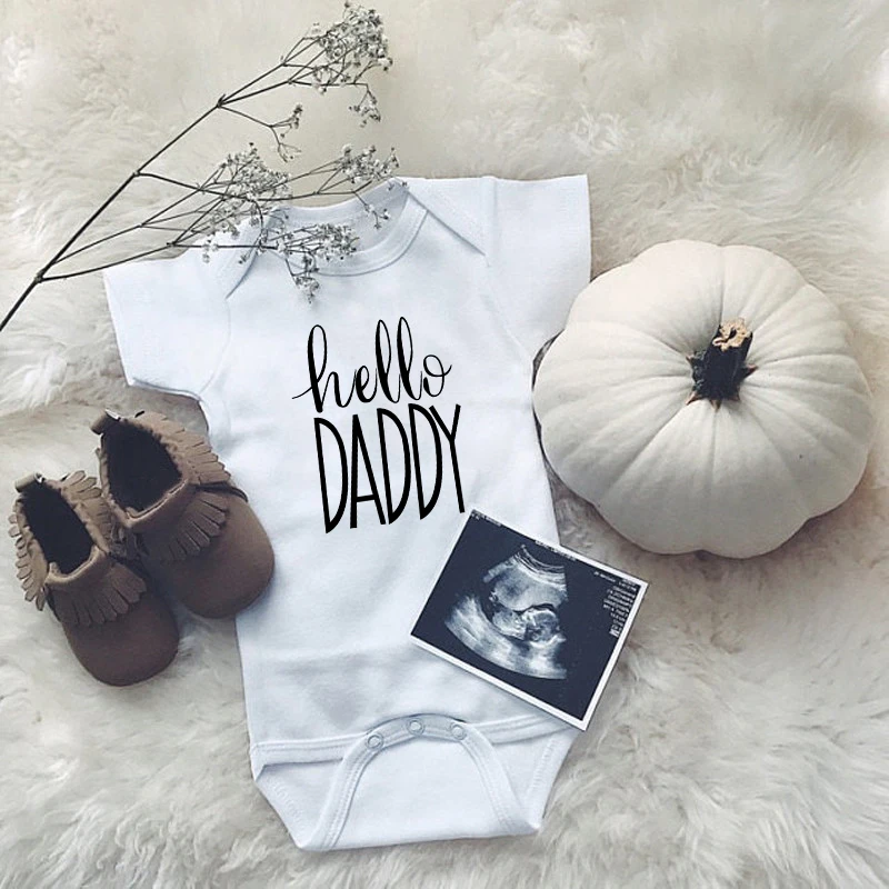 Hello Daddy Pregnancy Announcement Newborn Baby Bodysuits Cotton Baby Boys Girls Onesies Rompers Body Outfits Clothes