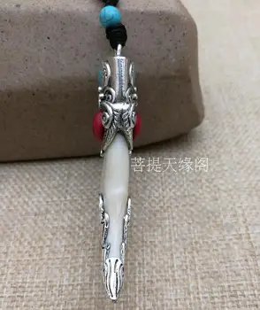 

Langya Pendant Tibet silver Turquoise Amulet Pendant,Braided rope necklace