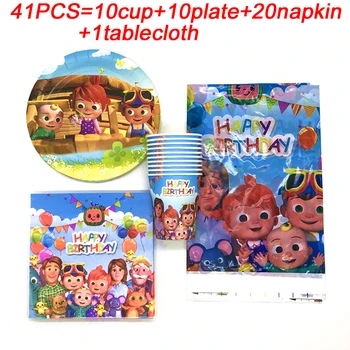 

Cocomelon Theme Kids Birthday Party Supplies Paper Cup Plate Napkin Tablecloth Decor Boy Family Party Disposable Tableware Set