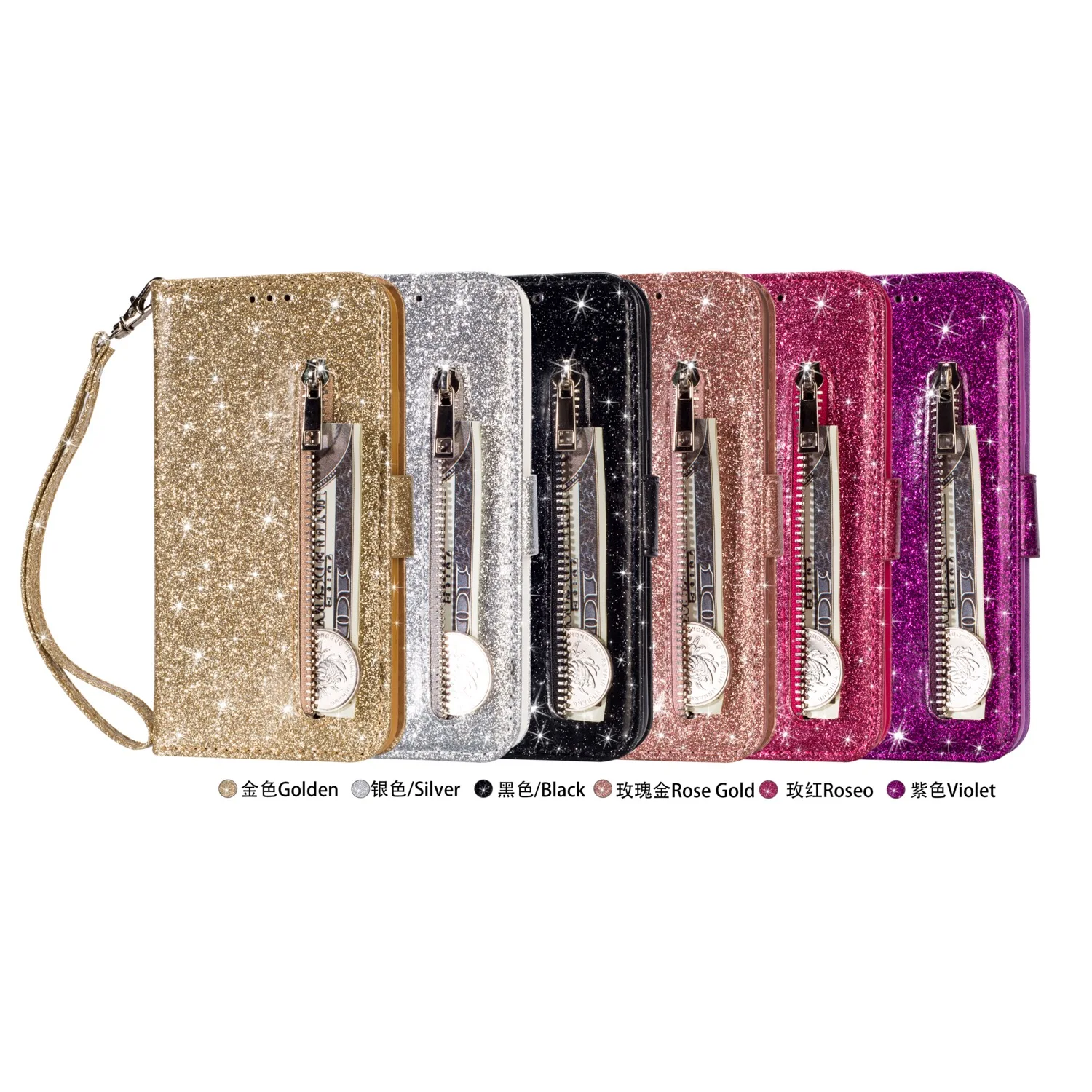 case for iphone 13 pro max Zipper Bling Glitter Case For iPhone 13 Pro 12 Mini 11 XR X XS Max 5s 6 6s 7 8 Plus SE 2020 Leather Wallet Flip Card Phone Cover iphone 13 pro max leather case