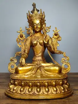

15" Tibet Buddhism Temple Old Bronze Gilt Seven-eyed Tara Guanyin Buddha White Tara Amitabha statue Enshrine the Buddha