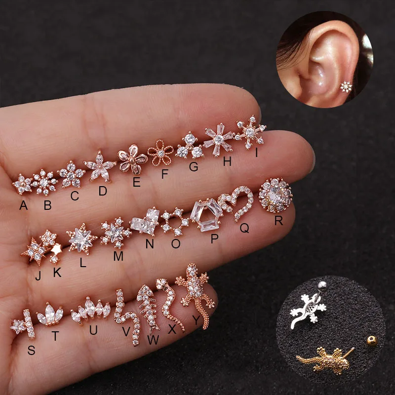 

Feelgood 1Pc New Rose Gold Color Plants And Animals Cz Cartilage Earring 20g Helix Piercing Jewelry Conch Rook Lobe Tragus Stud