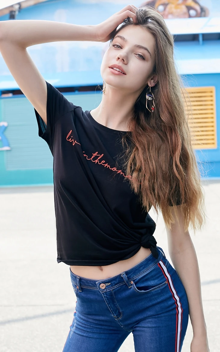 Vero Moda Женская футболка из хлопка с вышитыми буквами и круглым вырезом | 319201554