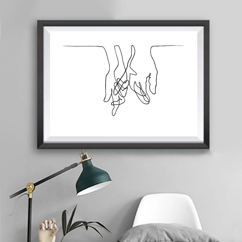 Lover's Hands Line Drawing inspired by Picasso Modern Poster Wall Art Decor