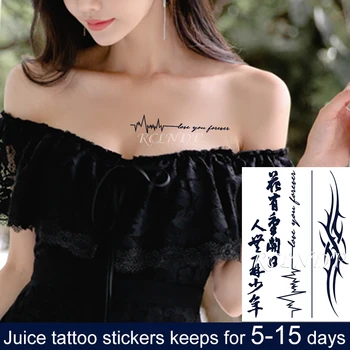 

Waterproof Temporary Juice Tattoo Sticker Heart Rate Graph Totem Chinese Proverb Flash Tatoo Fake Tatto Body Art for Men Women
